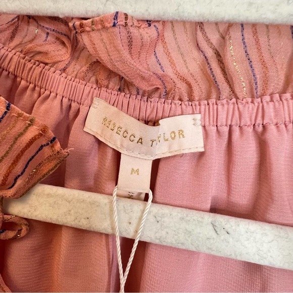 Rebecca Taylor Multi Lurex Stripe Pink Chiffon Blouse - Picture 10 of 11